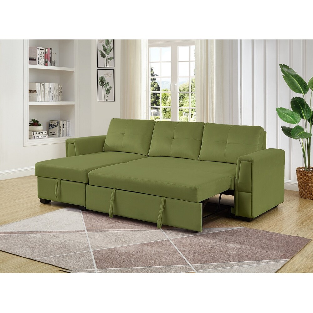 Velvet Reversible Sofabed Sectional Sofa   Chaise   91\