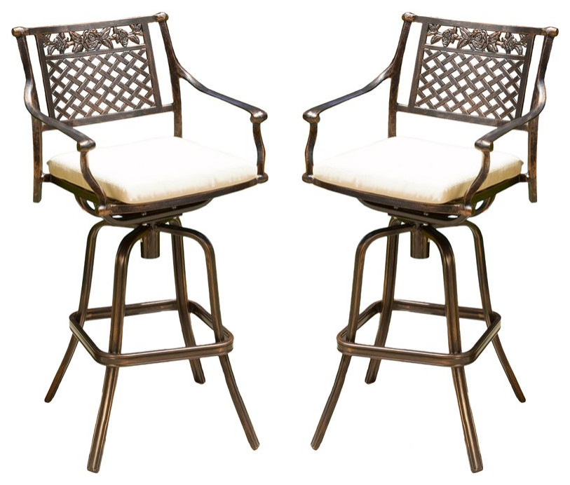 Noble House Sebastian Cast Aluminum Barstool with Cushions (Set of 2)   Traditional   Outdoor Bar Stools And Counter Stools   by Homesquare  Houzz