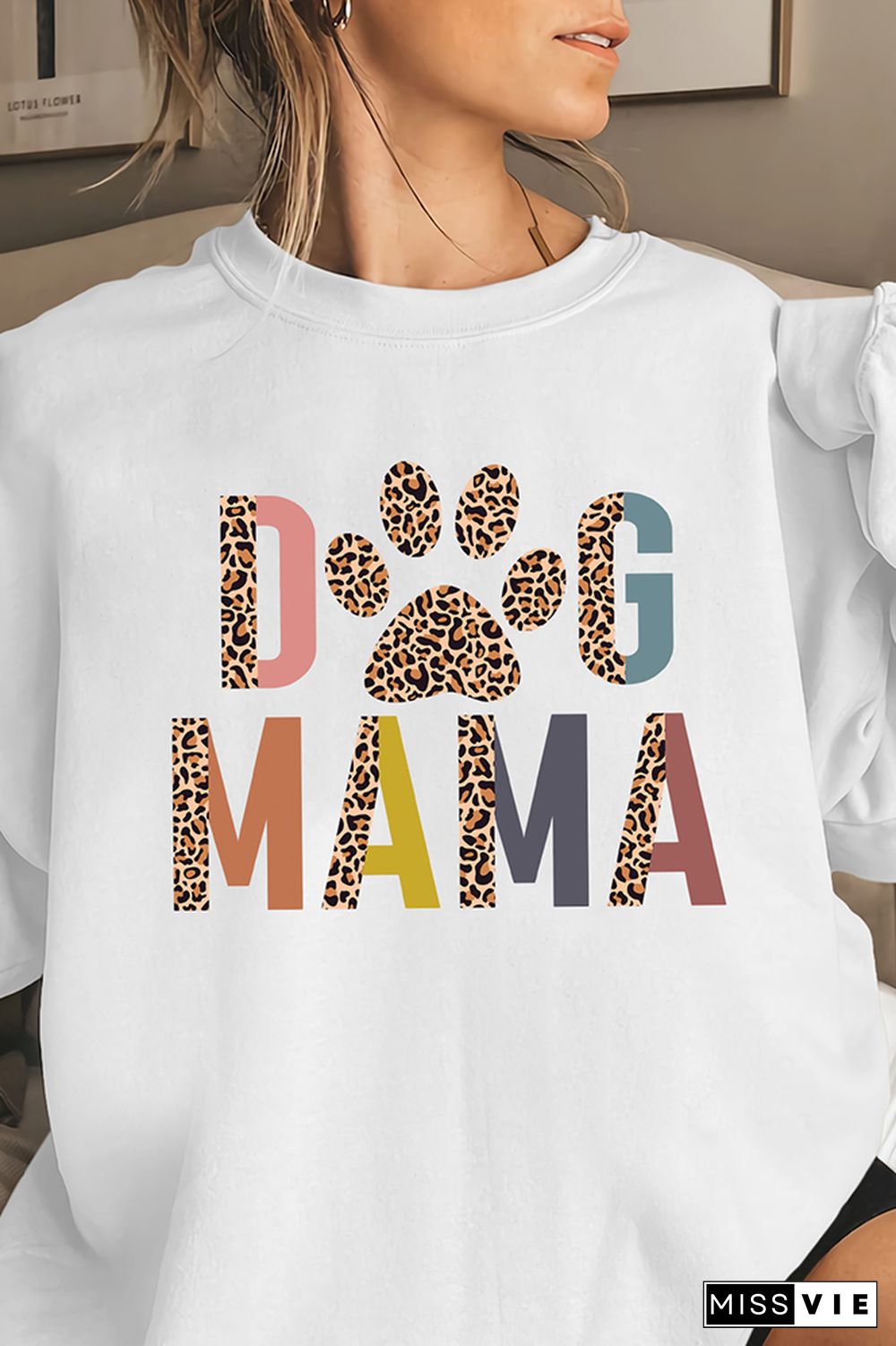 Leopard Dog Mama Print Pullover Longsleeve Sweatshirt Wholesale