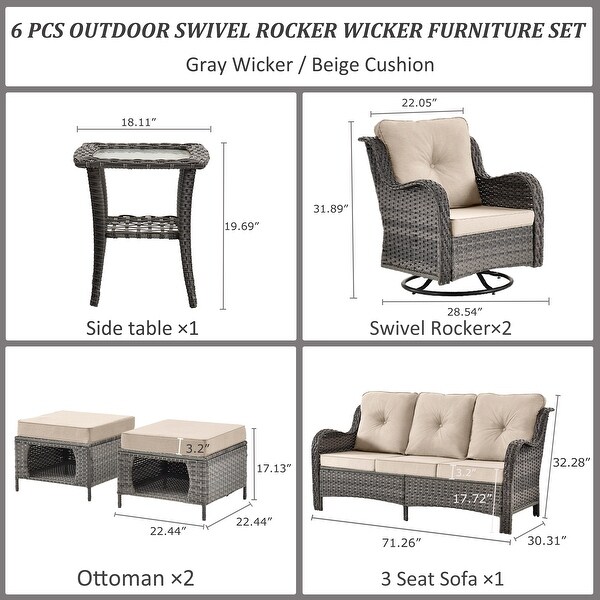 Upgraded Rattan Patio Furniture Conversation Seating 360° High Back Swivel Chairs+Storage Ottomans，Cushions Included🎁