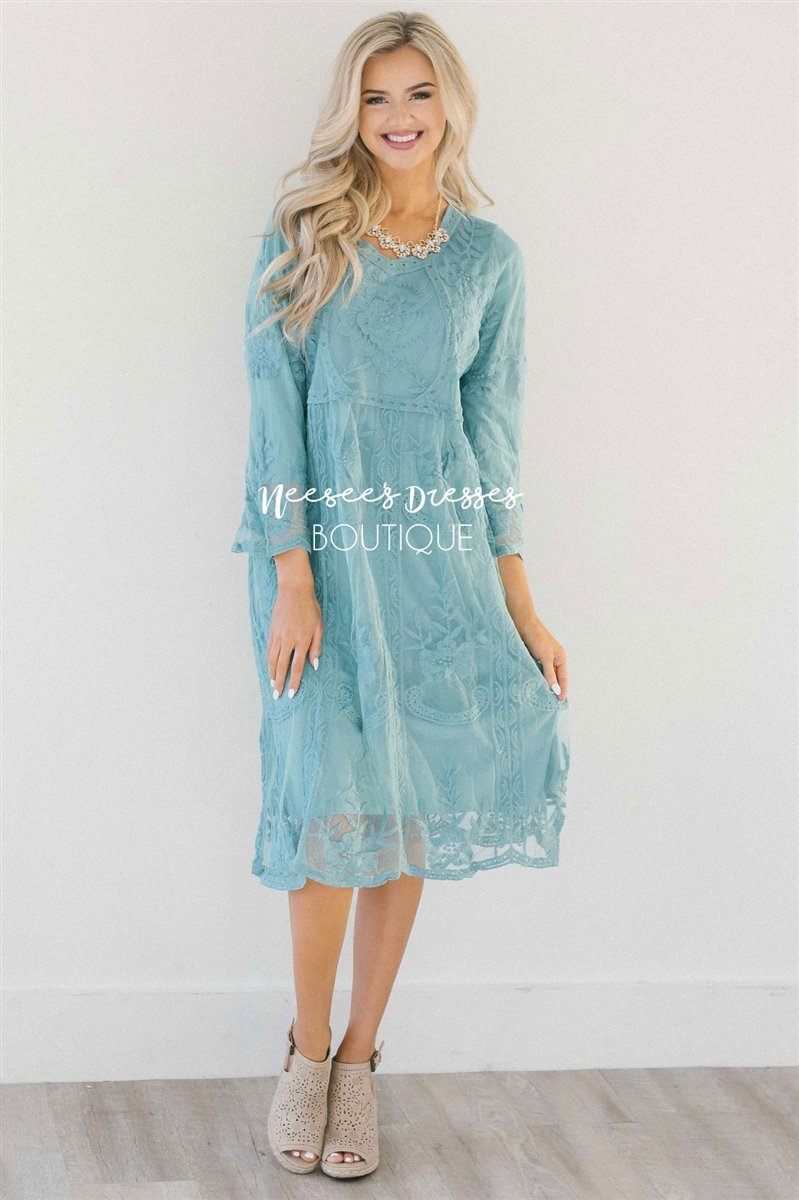 Day Dreamer Lace Dress in Dusty Teal