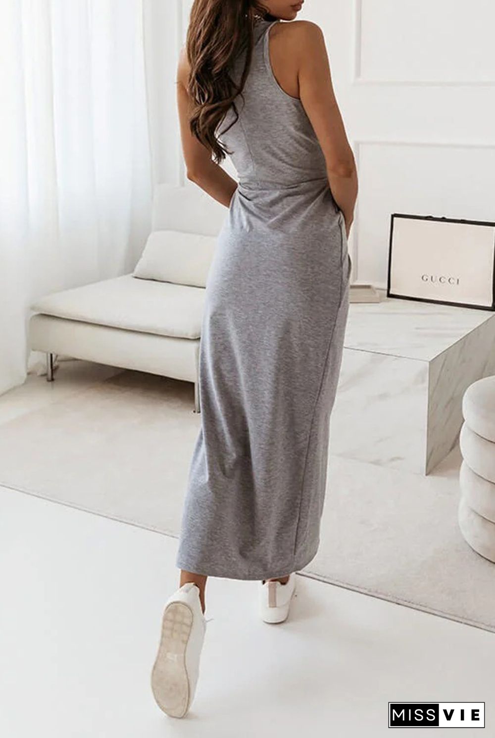 Casual Solid Fold O Neck Irregular Maxi Dresses