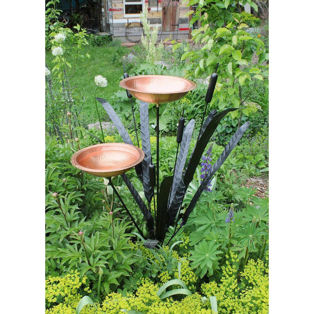 ACHLA DESIGNS CTBB-01 50 in. Tall Copper Double Cattail Birdbath with 2 Bowls and Stake