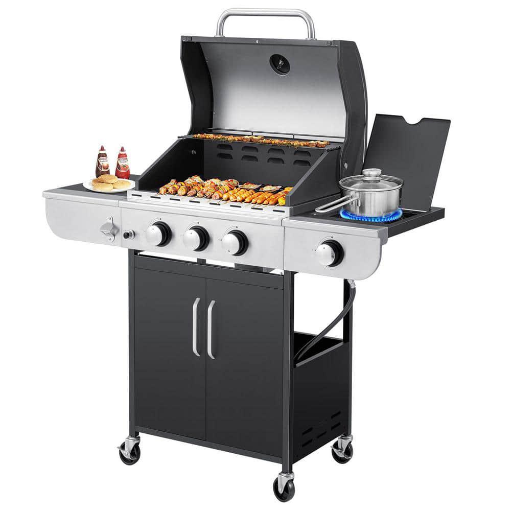 MELLCOM 4Burner BBQ Propane Gas Grill 24000 Stainless Steel Patio Garden Barbecue Grill in Black