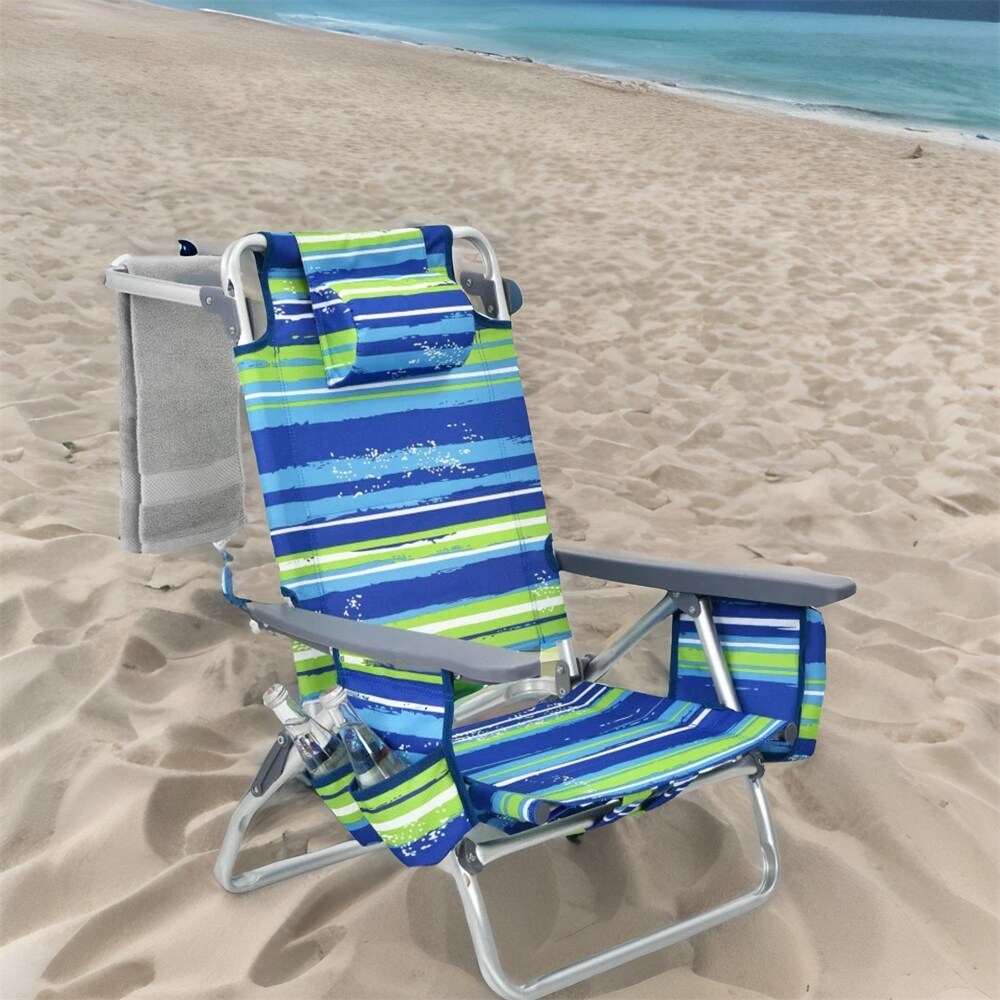 Adjustable Backrest Folding Beach Chair with Pillow