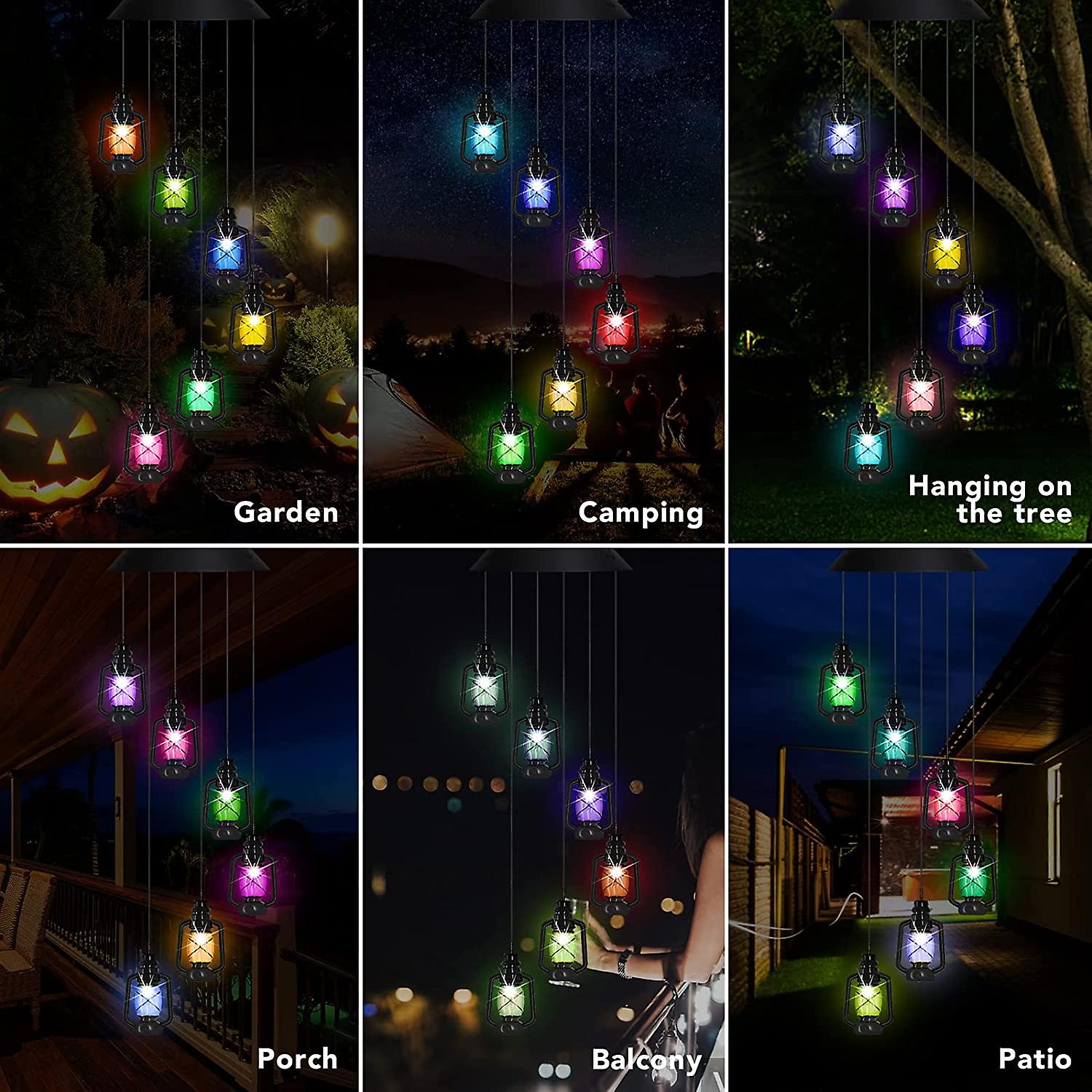 Color-changing Solar Powered Lanterns Wind Chime Wind Moblie Led Light， Gzero Spiral Spinner Windchime Portable Outdoor Chime For Patio， Deck， Yard， G