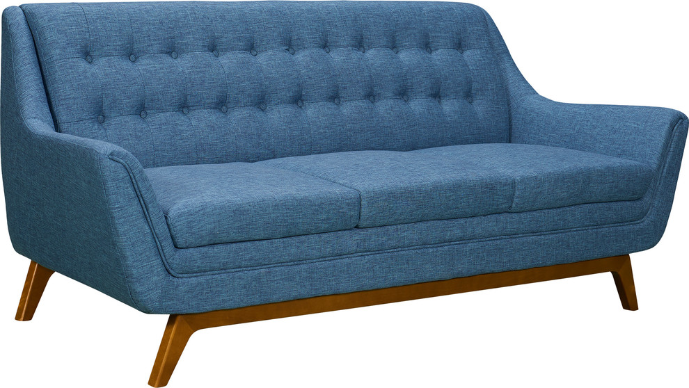 Janson Mid Century Sofa  Champagne Wood Finish and Blue Fabric   Midcentury   Sofas   by Armen Living  Houzz