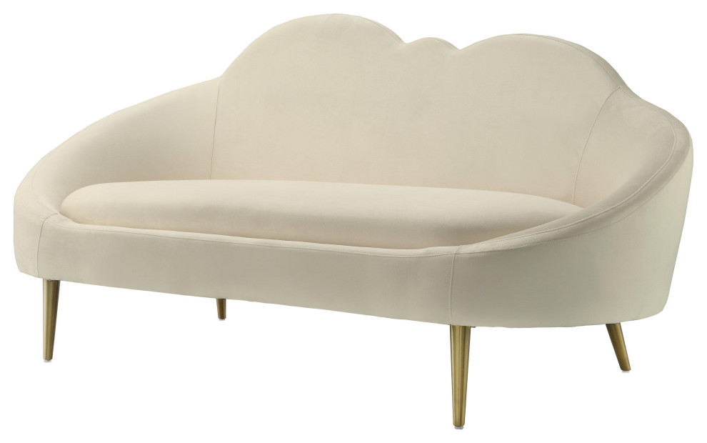 Cloud Cream Velvet Settee   Cream   Midcentury   Loveseats   by HedgeApple  Houzz