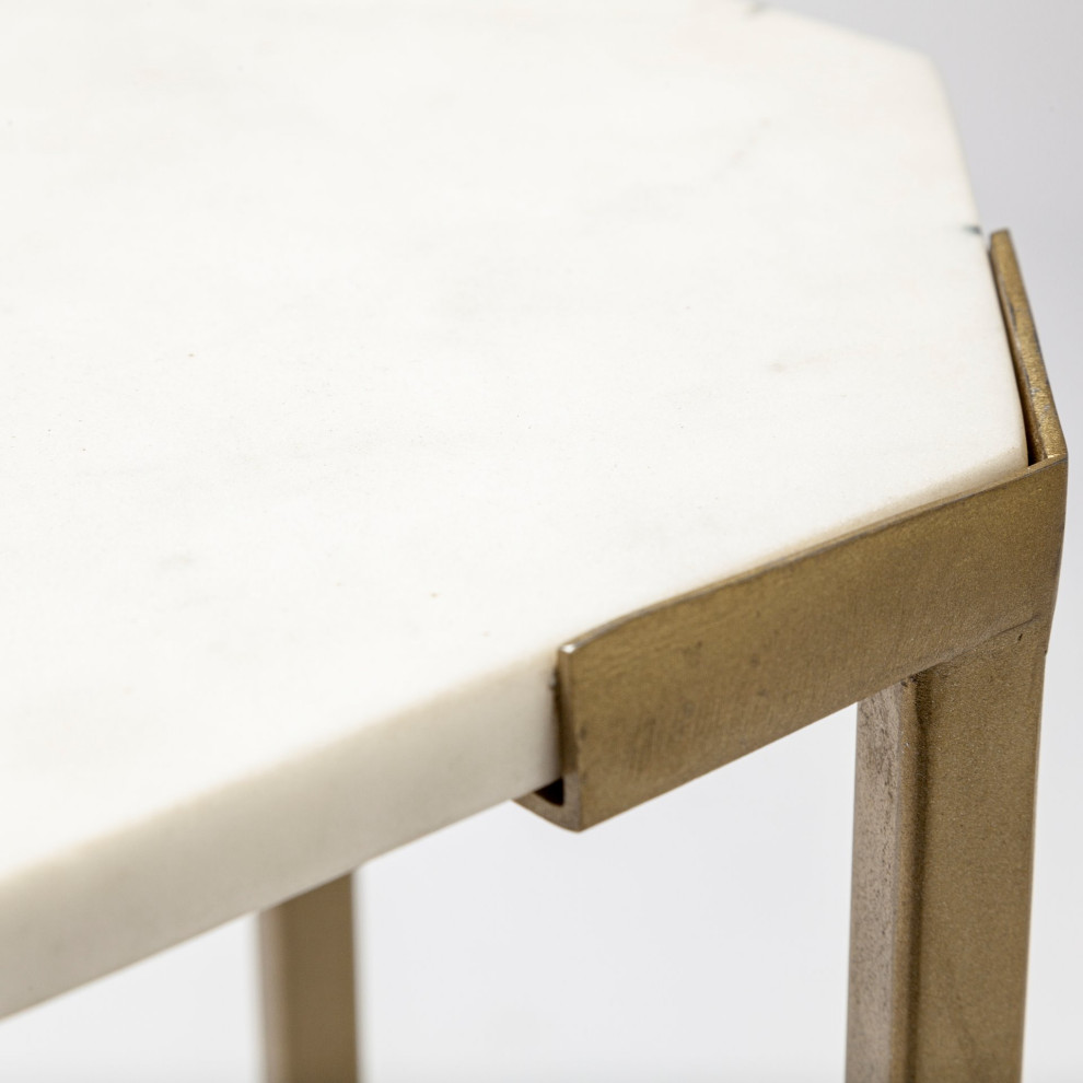 Vincent II 15.5 x 24.5 Set of Two White Marble and Iron Hexagonal Side Tables   Contemporary   Coffee Table Sets   by Mercana  Houzz