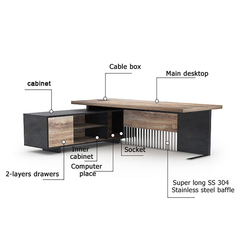 DAXTON Executive Desk with Right Return 2.4M - Warm Oak & Black