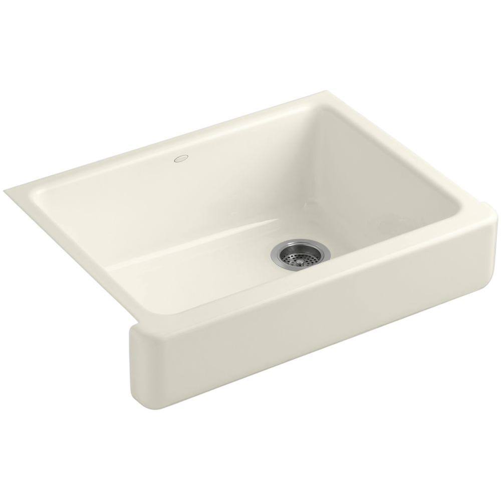 KOHLER Whitehaven Farmhouse Apron-Front Cast Iron 30 in. Single Basin Kitchen Sink in Biscuit K-6486-96