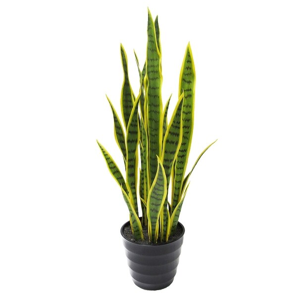 32in Green Yellow Artificial Sansevieria Snake Plant in Black Pot