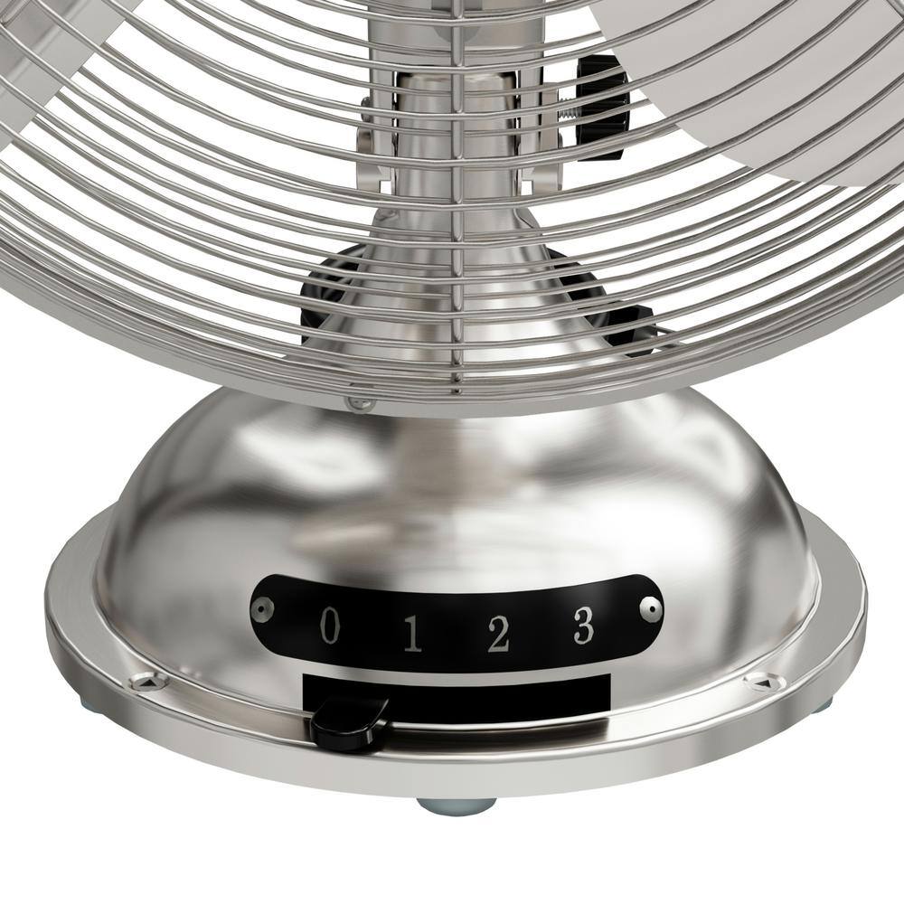 Hunter Classic 12 in. 3-speed Desk Fan in Brushed Nickel with Non-slip Base and Easy-Carry Handle 97315