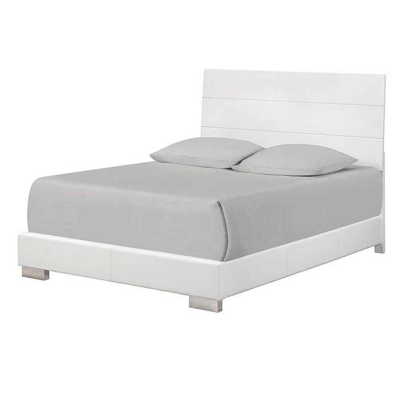 Wooden Queen Size Bed with Plank Style Headboard， White