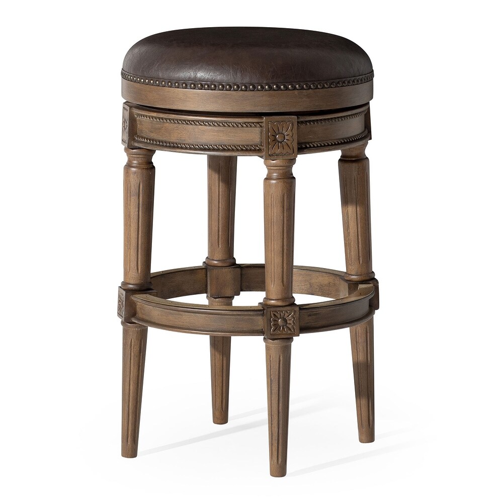 Maven Lane Pullman Backless Bar Stool in Walnut Finish w/ Marksman Saddle Vegan Leather   Brown   Bar   31\