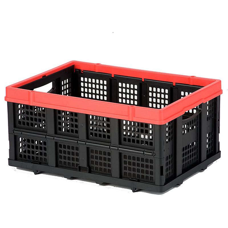 Magna Cart Tote 22 x 16 x 11 Collapsible Plastic Storage Crate， Black and Red