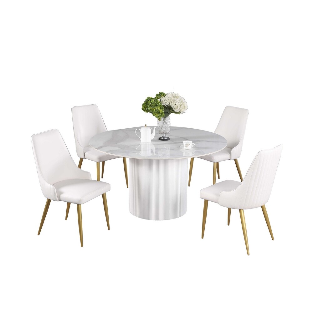 Somette Krystal Dining Table with Glossy Marbleized Sintered Stone Top   55\