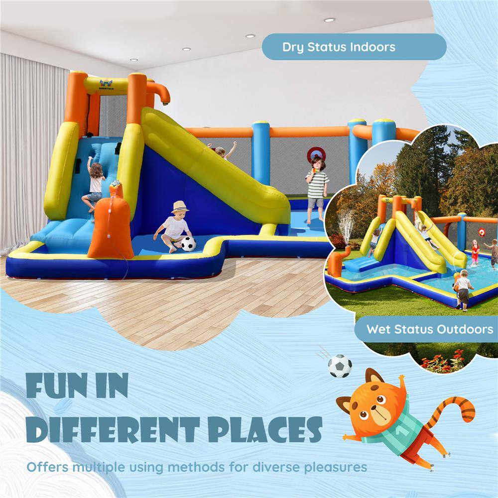 Costway Giant Soccer-Themed Inflatable Water Slide Bouncer Bounce House with Splash Pool without Blower NP10362