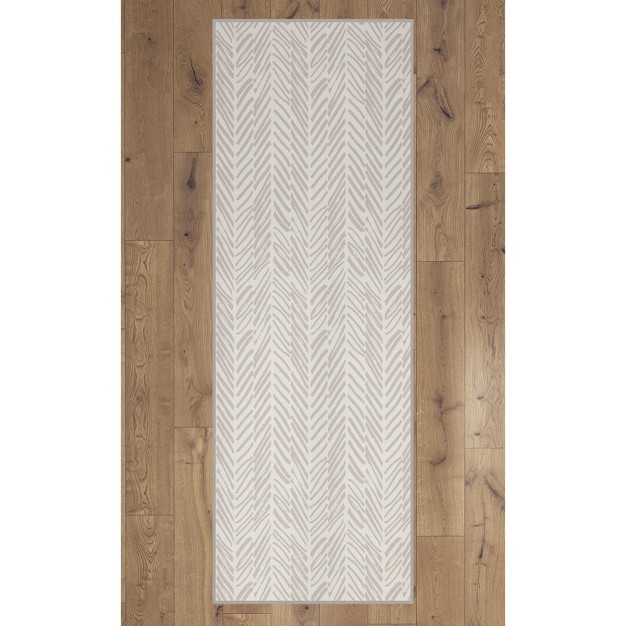 Deerlux Modern Living Room Area Rug With Nonslip Backing Abstract Beige Chevron Strokes Pattern