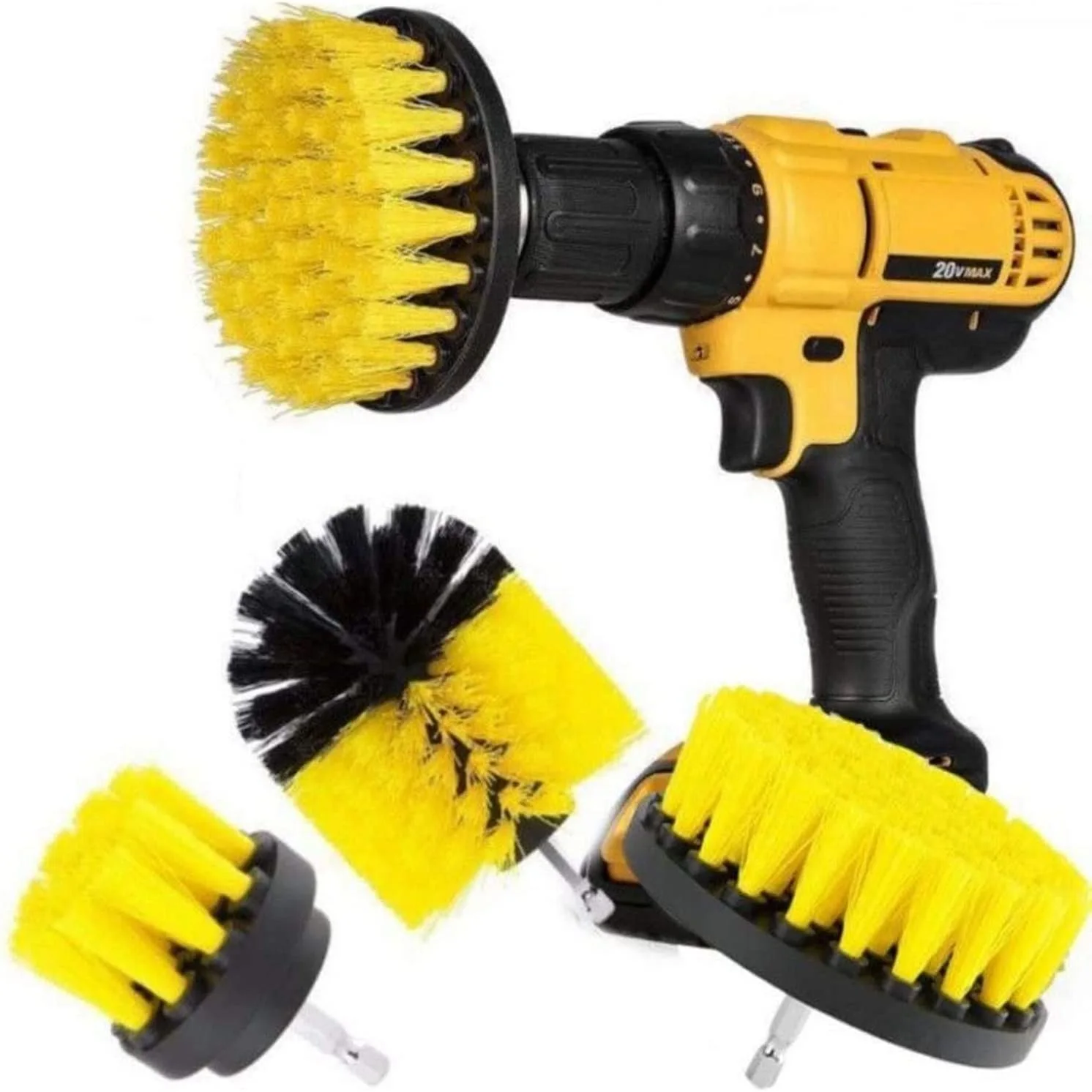 Original Drill Brush 360 Attachments 3 Pack kit Medium- Yellow All Purpose Cleaner Scrubbing Brushes for Bathroom Surface, Grout, Tub, Shower, Kitchen, Auto,Boat,RV