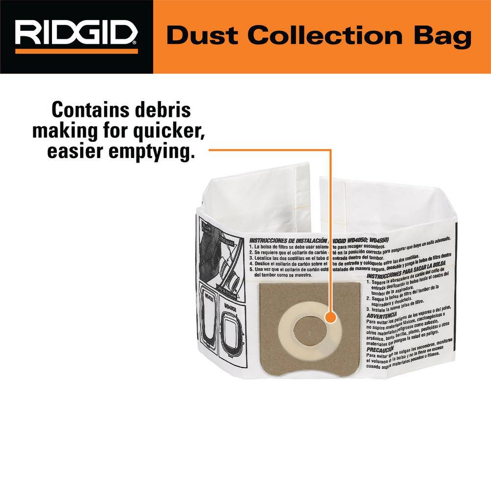 RIDGID High-Efficiency Size C Dust Collection Bags for 3 to 4.5 Gallon and HD06001 RIDGID WetDry Shop Vacuums (12-Pack) VF3501B