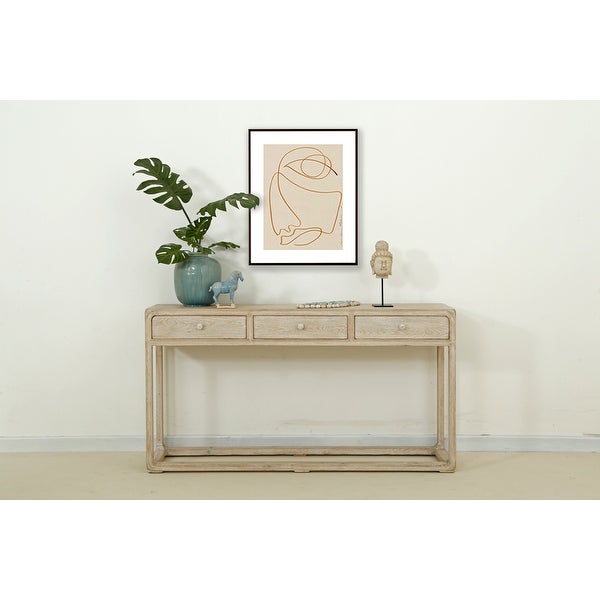 Artissance Reclaimed Peking Console Table With 3 Drawers and Weathered White Wash Finish， 34 Inch Tall