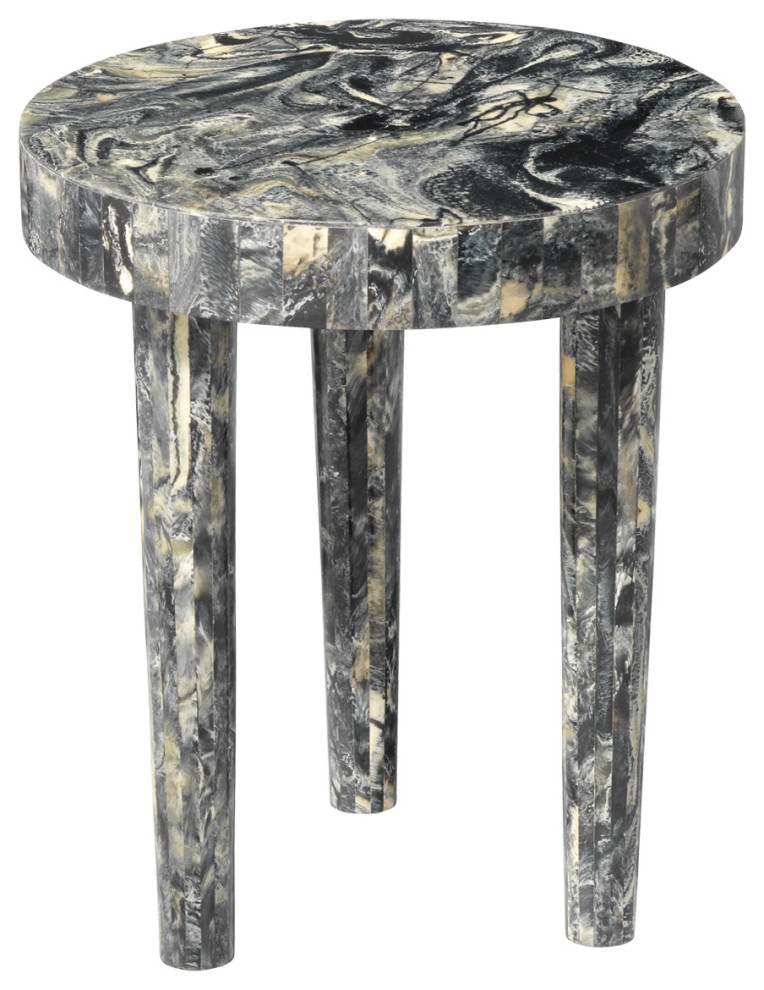 Elegant Marbleized Swirl Black Resin Accent Table 20 quotRound Gray Faceted   Contemporary   Side Tables And End Tables   by My Swanky Home  Houzz