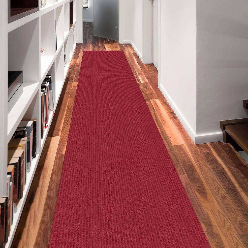 Ottomanson Scrabe Rib Waterproof Non-Slip Rubber Back Runner Rug 2 ft. W x 13 ft. L Red Polypropylene Garage Flooring SRT700-2X13