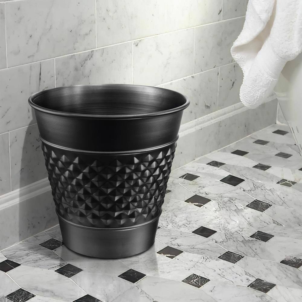 Monarch Abode Handcrafted Geometric Metal Wastebasket in Black 29128