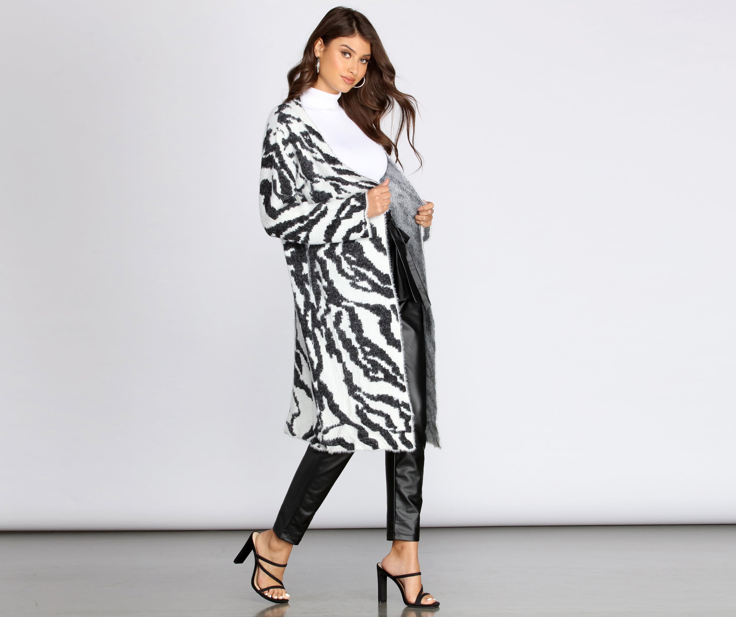 Fuzzy Zebra Print Cardigan