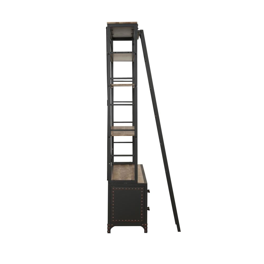 Acme Furniture Actaki Sandy Grey Etagere Bookcase with Ladder