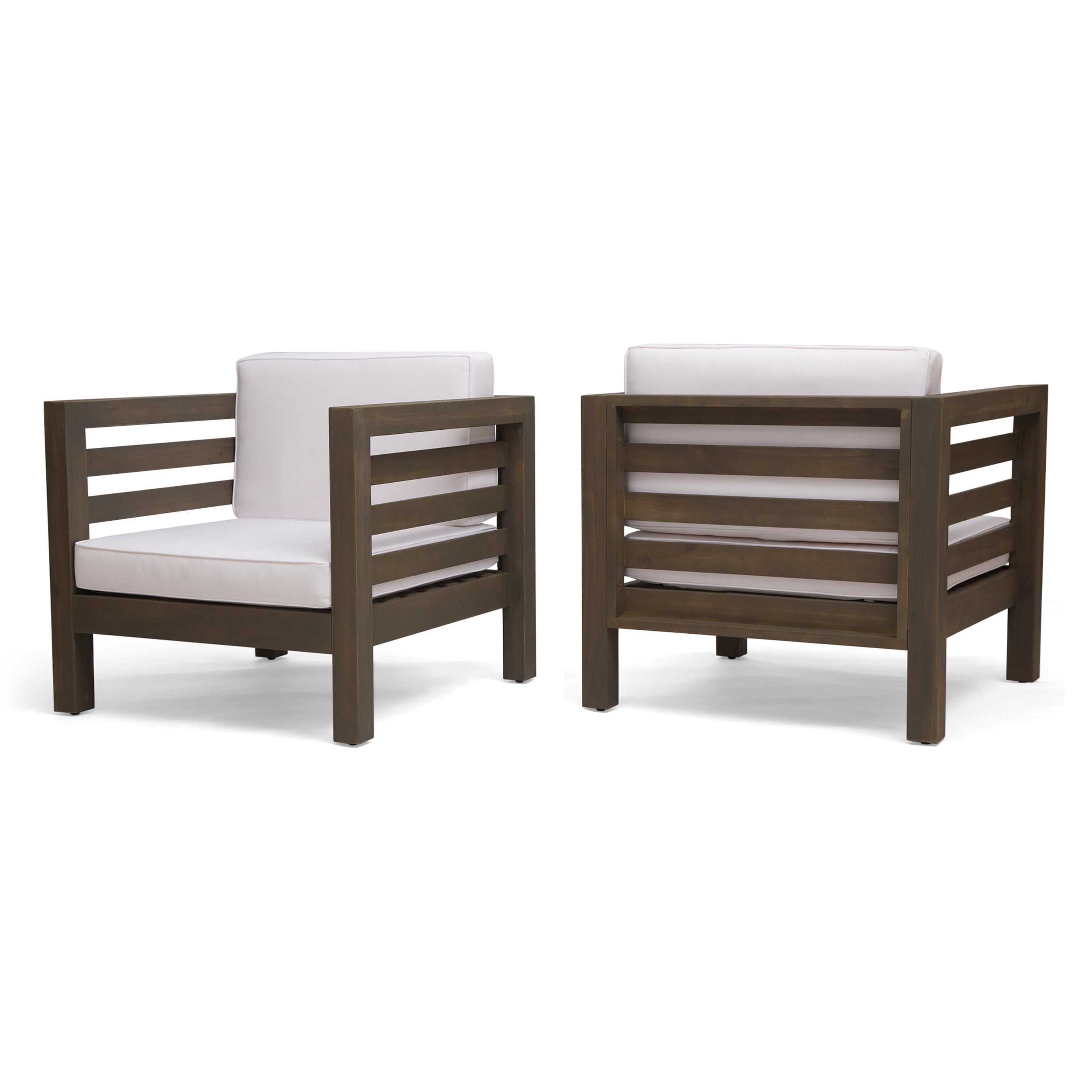 Louise Outdoor Acacia Wood Club Chairs with Cushions (Set of 2)