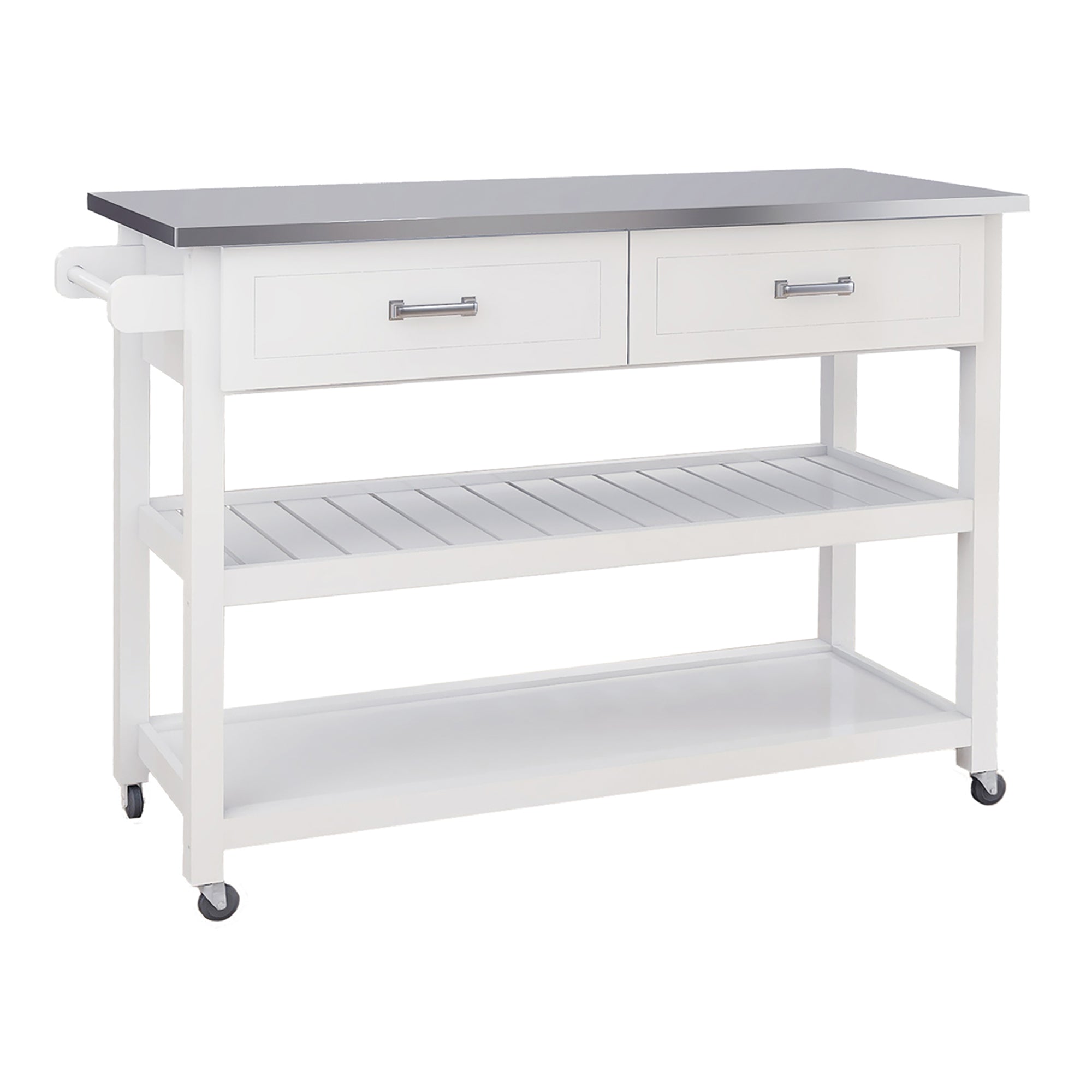 Storage Kitchen Islands on Wheels， BTMWAY Stainless Steel Table Top Kitchen Island Cart with Storage Drawers/Shelf/Towel Bar， Rolling Kitchen Trolley Utility Cart Microwave Cabinets， A5782