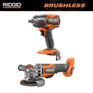 RIDGID 18V Brushless Cordless 2-Tool Combo Kit with Mid-Torque Impact Wrench with Friction Ring and Angle Grinder (Tools Only) R86012B-R86047B