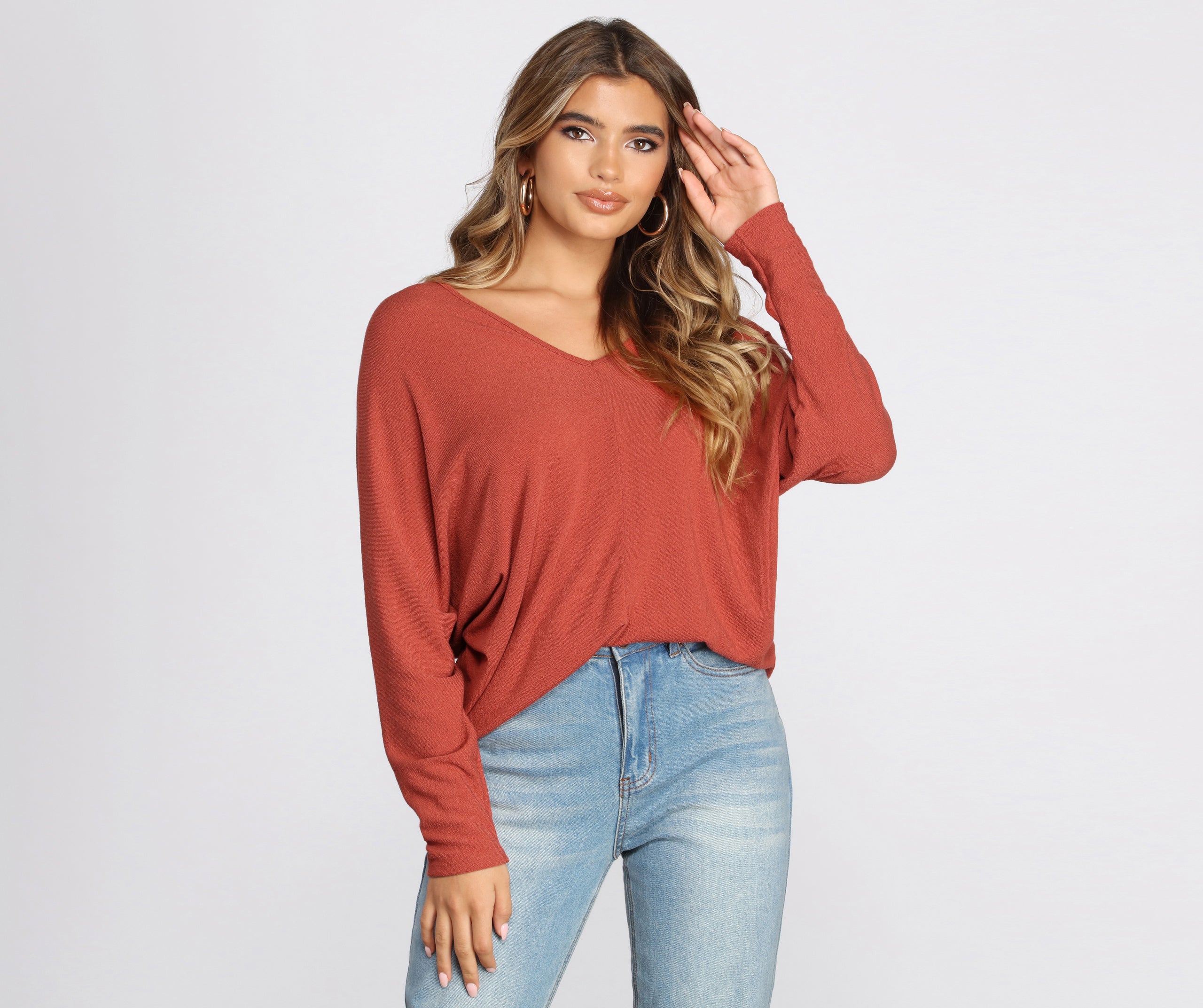 Keep Knit Casual V Neck Top