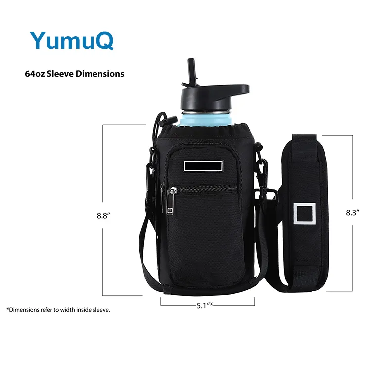 YumuQ 32 / 40 / 64 oz Neoprene Water Bottle Cover Holder With Adjustable Shoulder Strap For Hiking Travelling Camping