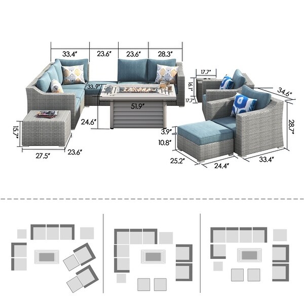 Corvus Martinka 12pc Outdoor Grey Wicker Fire Pit Sectional Sofa Set