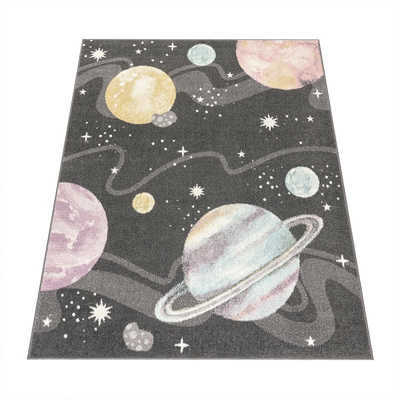 Kids Rug Nino Space with Planets and Stars in Pastel Colors