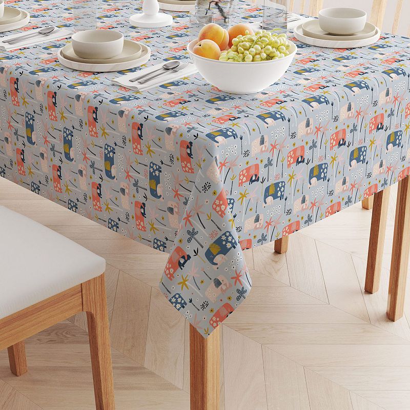 Square Tablecloth， 100% Polyester， 60x60， Elephants and Palm Trees