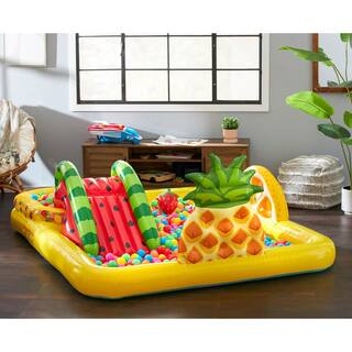 INTEX Yellow Plastic Fun  ft.N Fruity Inflatable Kiddie Pool Play Center and Fun Ballz 100 Pack 57158EP + 49602EP