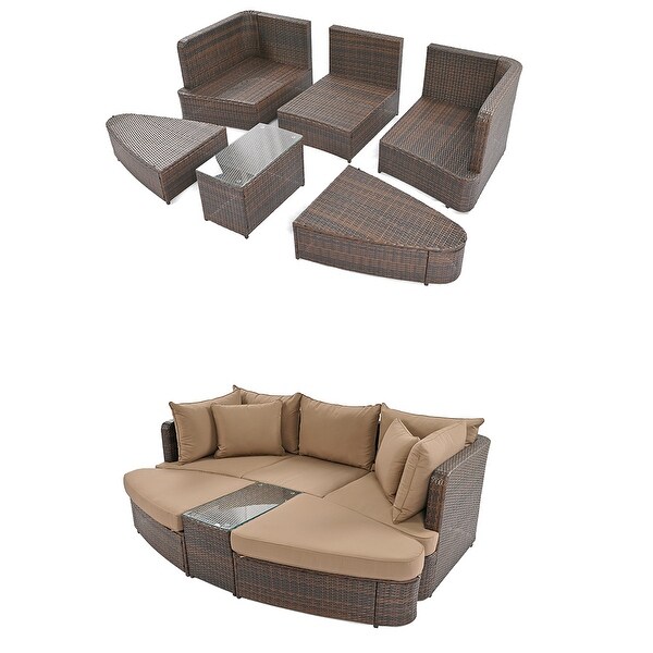 6Piece Wicker Outdoor Sectional Conversation Set with Cushions