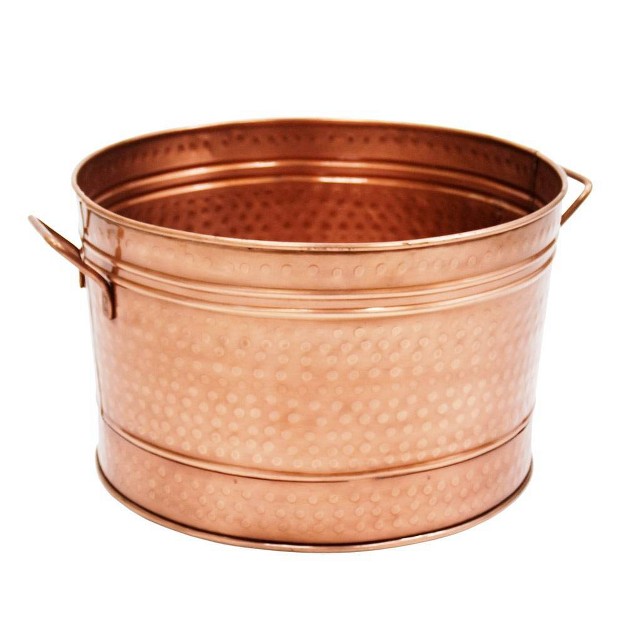 Round Hammered Tub With 2 Side Handles Copper Plated Achla Designs