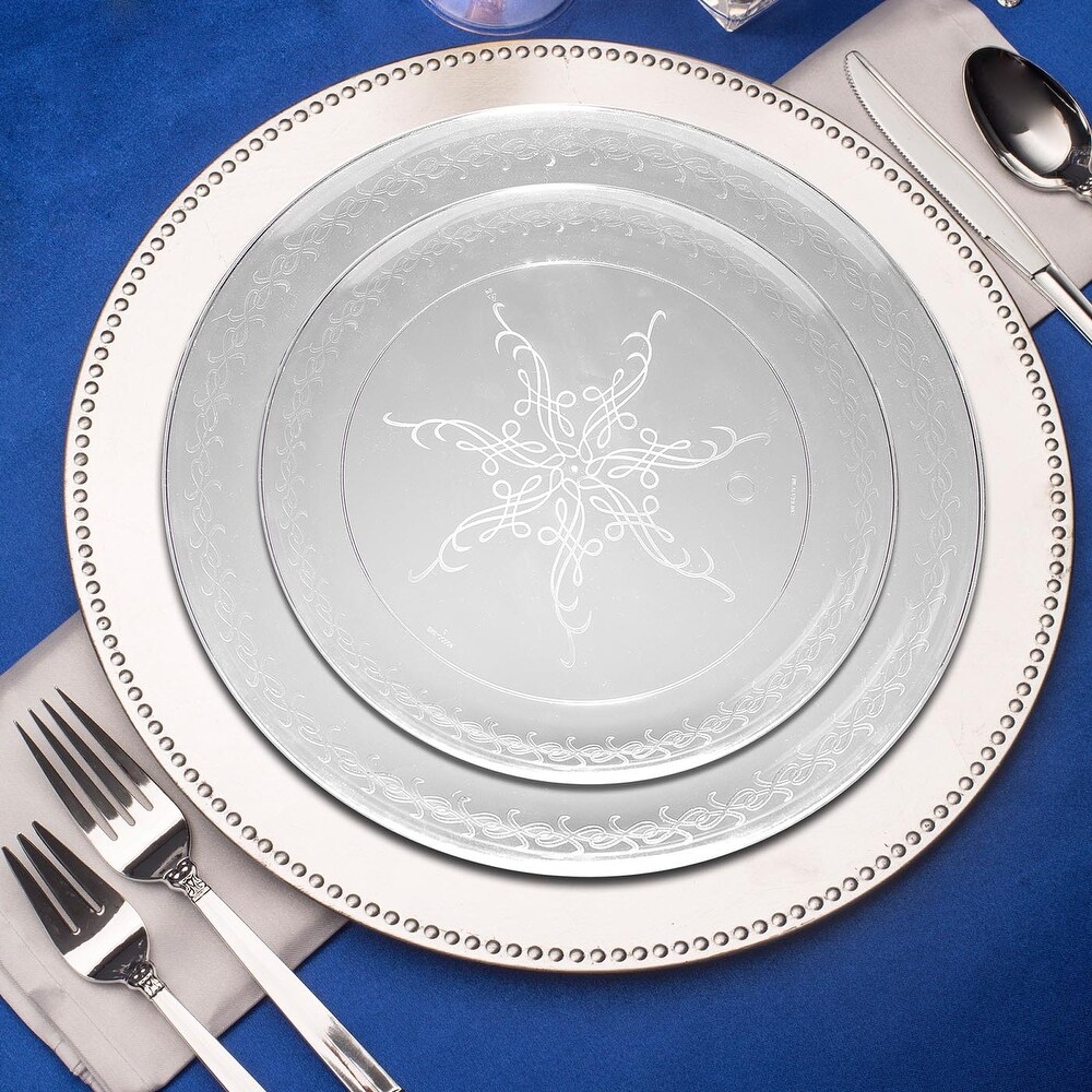 Clear Round Scroll Disposable Plastic Plate Packs   Party Supplies