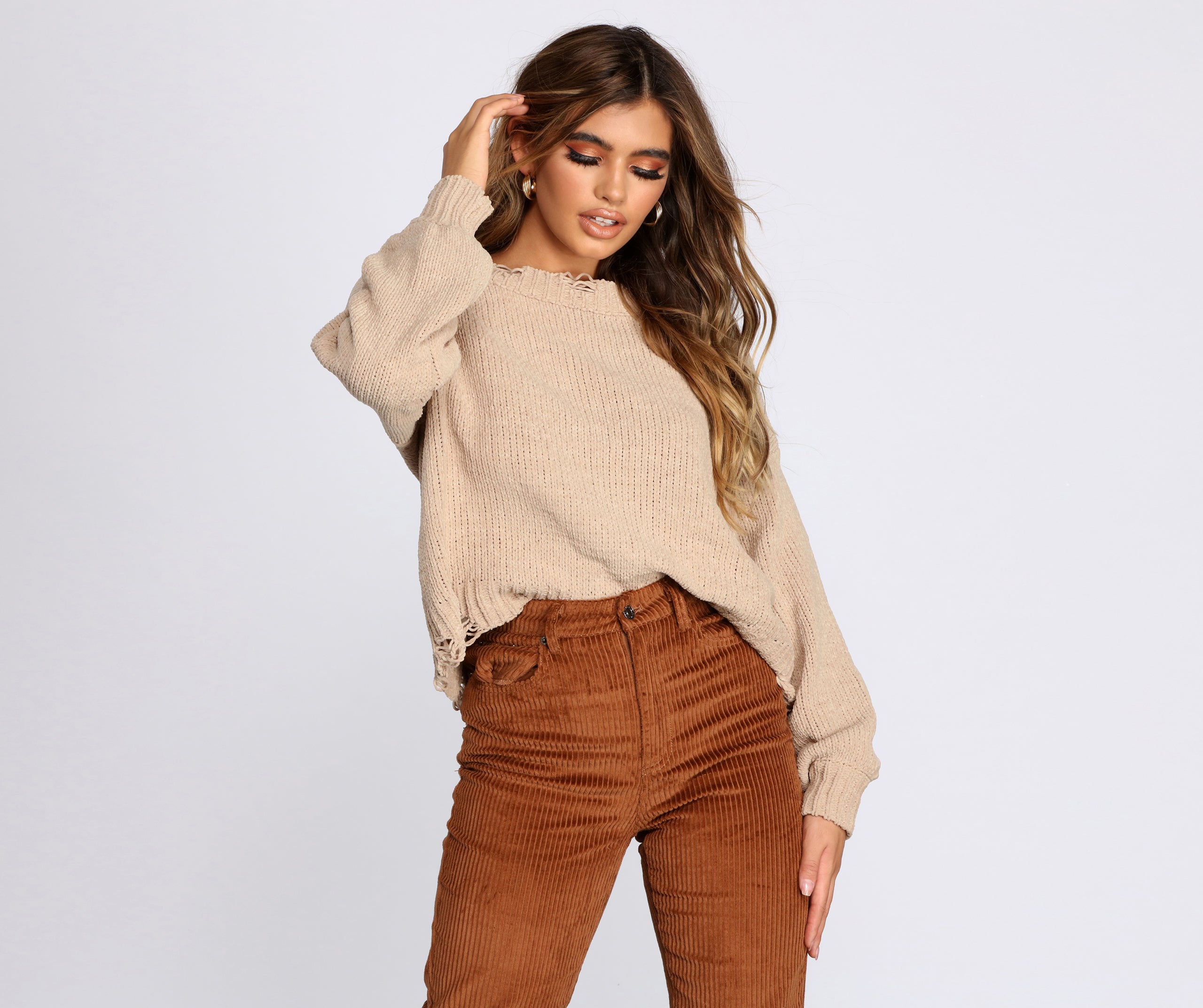 Distressed Chenille Knit Sweater