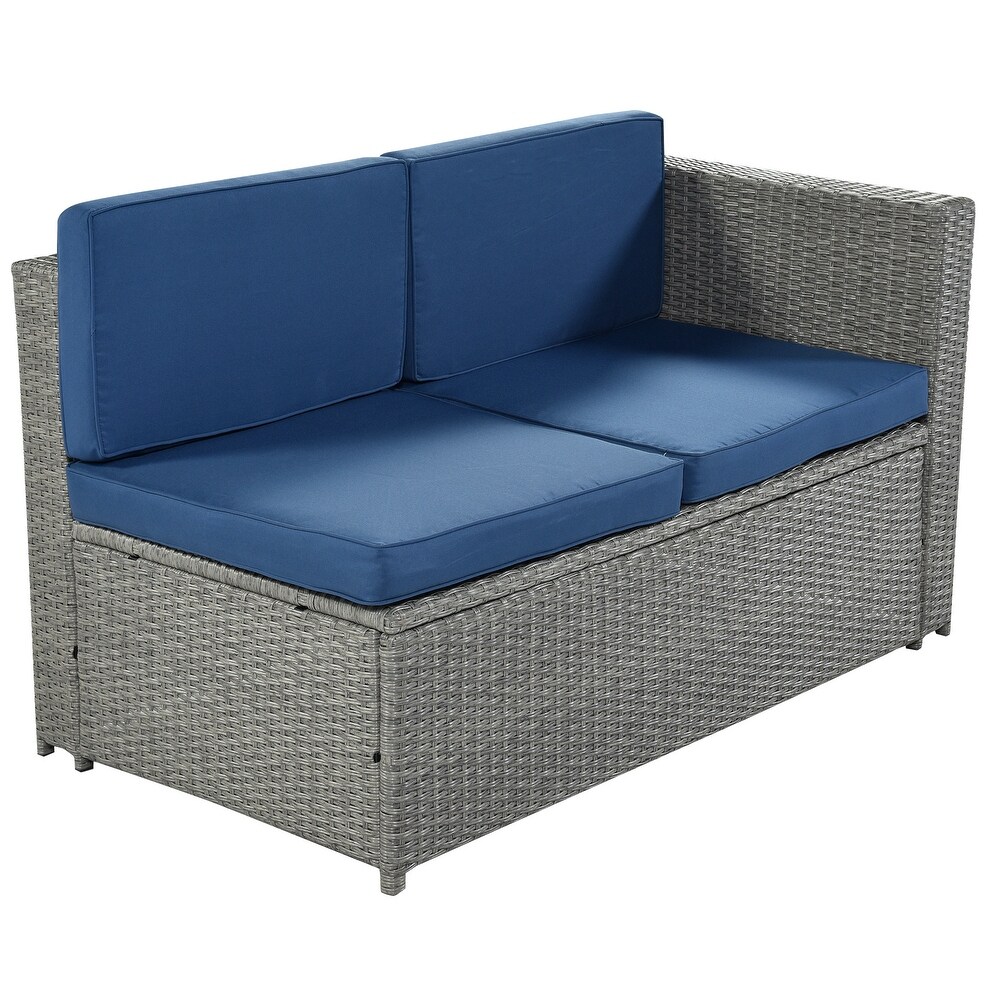 9 Piece Rattan Sectional Seating Group with Cushions and Ottoman