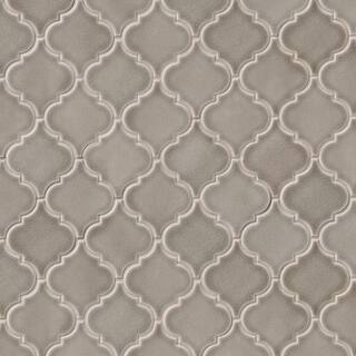 MSI Dove Gray Arabesque 10-12 in. x 15-12 in. x 8 mm Glossy Ceramic Mesh-Mounted Mosaic Wall Tile (11.7 sq. ft.  case) PT-DG-ARABESQ