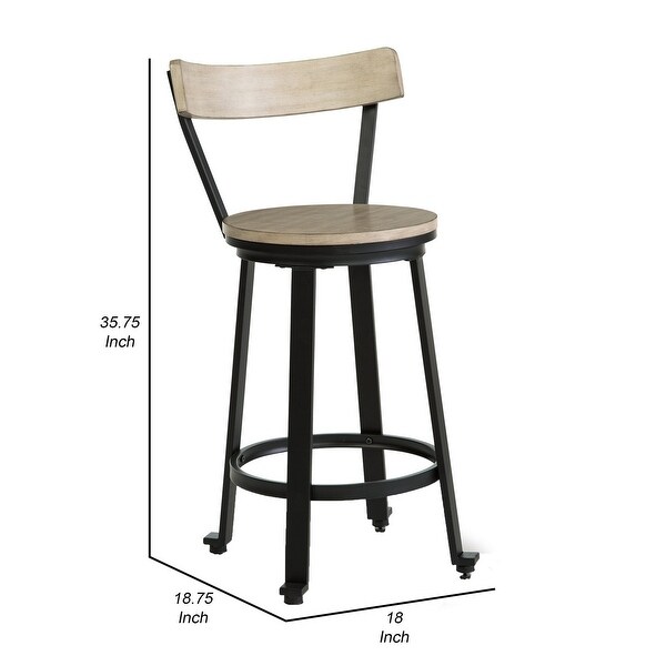 Xan 24 Inch Tan Swivel Counter Height Stool， Set of 2， Black Steel Frame