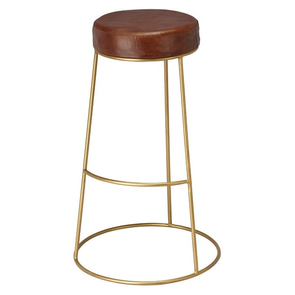 Yuk 30 Inch Metal Barstool， Golden Tri-Legged Base， Padded Seat， Brown