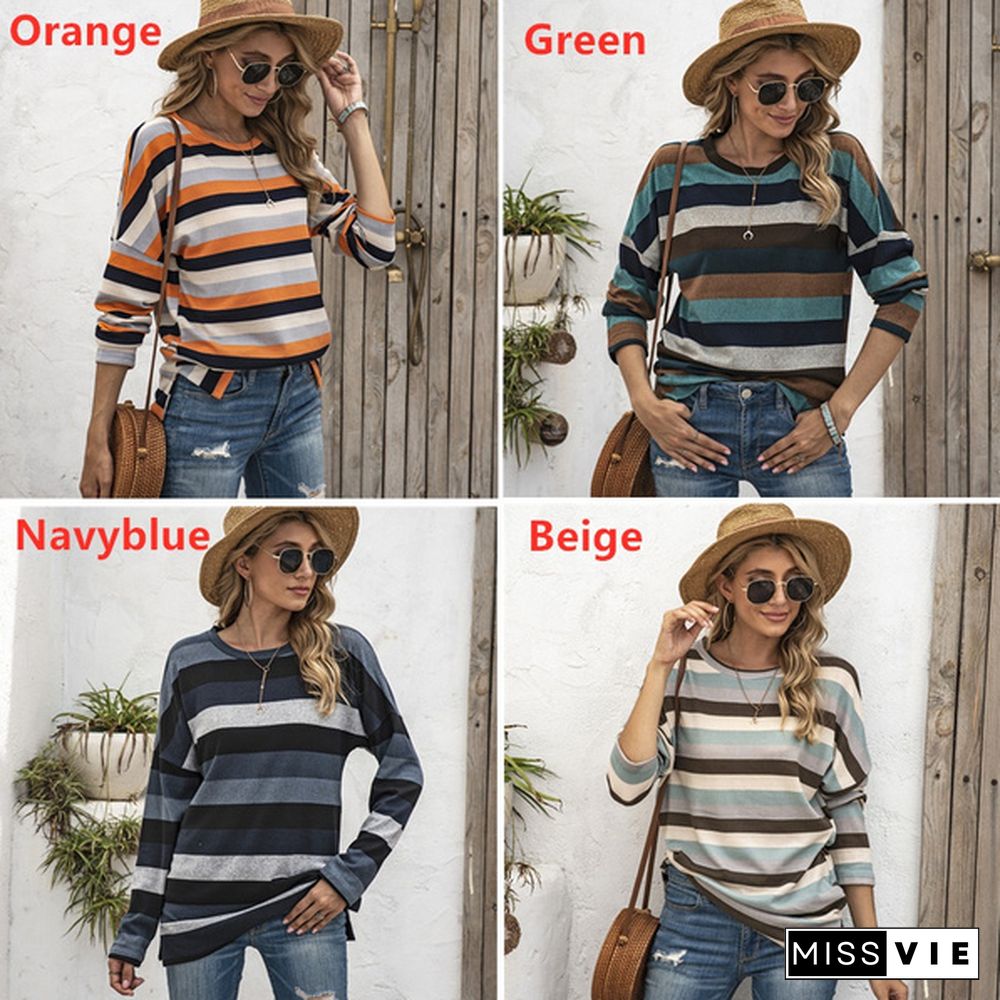 Basic Striped T-shirt Women Plus Size S-5XL Multi Colors Casual Cotton Stretchy Long Sleeve Tops Tee Spring Autumn