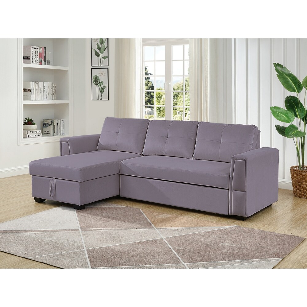 Velvet Reversible Sofabed Sectional Sofa   Chaise   91\